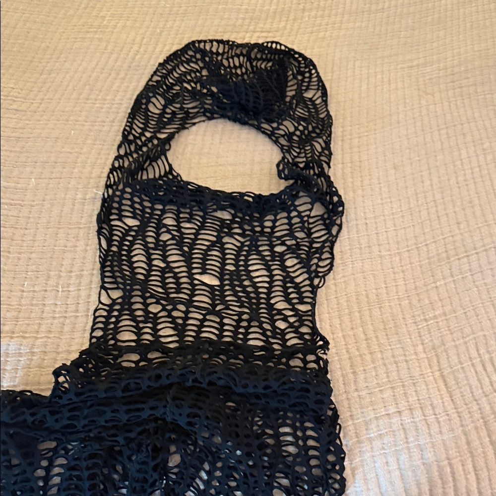 Elegant Black Crochet Women's jumpsuit cover up with hood